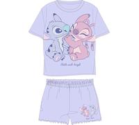Minnie Maus, Lilo und Stitch Schlafanzug Damen Snoopy Frauen Pyjama Set Kurzarm Nachthemd Oberteil Hose Sommer Freizeitanzug Gr. S M L XL (DE/NL/SE/PL, Alphanumerisch, M, Regular, Regular, Lila)