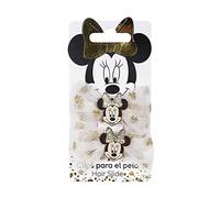 Minnie Maus Schleifenform, Weiß und Gold, aus 100% Polyester, bedruckt mit dem Gesicht der Minnie Mouse, Originalprodukt, entworfen in Spanien, 2 Stück