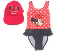 Minnie Mouse Disney Badeanzug für Strand oder Pool + Disney-Kappe für Mädchen | Badeanzug mit Rüschen und verstellbarer Mütze Minnie Mouse Disney, rot, 6 Jahre