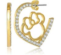 Minnie Mouse Outline Herz Creolen für Frauen mit Strass, offizielle Lizenz, 18 Karat vergoldete Valentinstags-Ohrringe