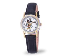 Minnie Mouse Uhr für Frauen - Minnie Mouse Uhren für Frauen, Trendige Uhr, Elegante Uhren - schwarzes Lederarmband, silbernes Gehäuse und Zifferblatt, stilvolles Spielzeug, SLV, Gold, Schwarz, Minnie