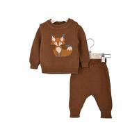 Minora Baby Strick-Set 2-Teilig: Gestreifter Strickpullover und Hose - Winter Outfit Set für Neugeborene Jungen & Mädchen, Braun-Fuchs Set, 6-9 Monate