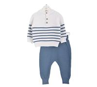 Minora Baby Strick-Set 2-Teilig: Gestreifter Strickpullover und Hose - Winter Outfit Set für Neugeborene Jungen & Mädchen, Navy blau-Gestreiftes Set, 1-3 Monate