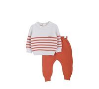 Minora Baby Strick-Set 2-Teilig: Gestreifter Strickpullover und Hose - Winter Outfit Set für Neugeborene Jungen & Mädchen, Orange-Gestreiftes Set, 3-6 Monate