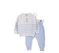 Minora Baby Strick-Set 2-Teilig: Gestreifter Strickpullover und Hose - Winter Outfit Set für Neugeborene Jungen & Mädchen, Blau-Gestreiftes Set, 3-6 Monate