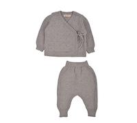 Minora Baby Strick-Set 2-Teilig: Gestreifter Strickpullover und Hose - Winter Outfit Set für Neugeborene Jungen & Mädchen, Grau-Zweireihiges Set, 1-3 Monate