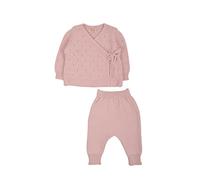 Minora Baby Strick-Set 2-Teilig: Gestreifter Strickpullover und Hose - Winter Outfit Set für Neugeborene Jungen & Mädchen, Pulver-Zweireihiges Set, 9-12 Monate
