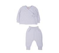 Minora Baby Strick-Set 2-Teilig: Gestreifter Strickpullover und Hose - Winter Outfit Set für Neugeborene Jungen & Mädchen, Blau-Zweireihiges Set, 1-3 Monate