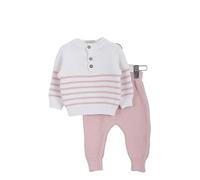 Minora Baby Strick-Set 2-Teilig: Gestreifter Strickpullover und Hose - Winter Outfit Set für Neugeborene Jungen & Mädchen, Rosa-Gestreiftes Set, 3-6 Monate