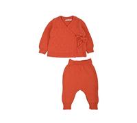 Minora Baby Strick-Set 2-Teilig: Gestreifter Strickpullover und Hose - Winter Outfit Set für Neugeborene Jungen & Mädchen, Orange-Zweireihiges Set, 1-3 Monate
