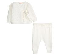 Minora Baby Strick-Set 2-Teilig: Gestreifter Strickpullover und Hose - Winter Outfit Set für Neugeborene Jungen & Mädchen, Knochen-Zweireihiges Set, 1-3 Monate