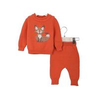 Minora Baby Strick-Set 2-Teilig: Gestreifter Strickpullover und Hose - Winter Outfit Set für Neugeborene Jungen & Mädchen, Orange-Fuchs, 3-6 Monate