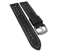Minott > Uhrenarmband Leder Lochmuster schwarz flach Dornschließe