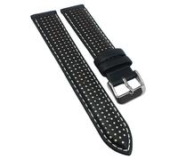 Minott > Uhrenarmband Leder Lochmuster schwarz gepolstert Dornschließe