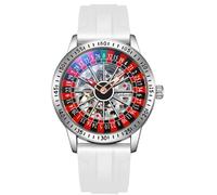 Minskolei Shield Dulunwe Roulette Herrenuhr Automatikuhren für Herren Mechanisch Mode Design Mit Drehbarem Zifferblatt 30M Wasserdicht Armbanduhren für Männer(Gummi Weiß)