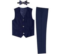 mintgreen Kinderanzug Set Jungen, Kinder Hochzeits-Outfit Party Formell Hochzeitspage Ball Weste & Hosen & Fliege, Mitternachtsblau, 158-164, Tag 14