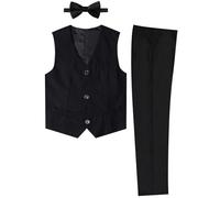mintgreen Kinderanzug Set Jungen, Kinder Hochzeits-Outfit Party Formell Hochzeitspage Ball Weste & Hosen & Fliege, Einfarbig Schwarz, 140-146, Tag 10