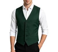 mintgreen Weste Herren Anzug Formelle Einreihige Schmal Geschnittene Einfarbige Hochzeitsweste, Dunkelgrün, S
