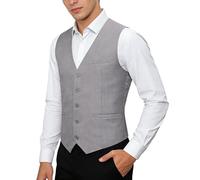 mintgreen Weste Herren Anzug Formelle Einreihige Schmal Geschnittene Einfarbige Hochzeitsweste, Hellgrau, XXL