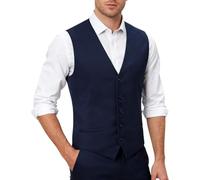 mintgreen Weste Herren Anzug Formelle Einreihige Schmal Geschnittene Einfarbige Hochzeitsweste, Marine Blau, M