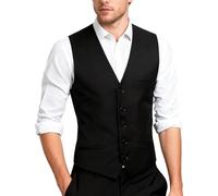 mintgreen Weste Herren Anzug Formelle Einreihige Schmal Geschnittene Einfarbige Hochzeitsweste, Schwarz, XXL