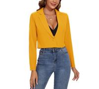 MINTLIMIT Cropped-Blazer für Damen, Ein-Knopf-Jacke, Blazer, gekerbtes Revers, lässig, elegant, klassisch, langärmelig, Arbeitskleidung, Revers, Y-Gelb, XL