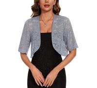 MINTLIMIT Damen Bolero Spitze Jacke Festlich Kurz Cardigan Kurzarm Offene Strickjacke (Grau XXL)