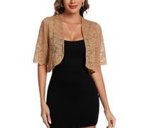 MINTLIMIT Damen Bolero Spitzen Jacke Festlich Kurz Cardigan 1/2 Arm Offene Strickjacke (Khaki M)