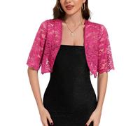 MINTLIMIT Damen Bolero Spitzen Jacke Festlich Kurz Cardigan 1/2 Arm Offene Strickjacke (Rose rosa M)
