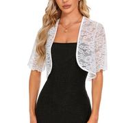 MINTLIMIT Damen Bolero Spitzen Jacke Festlich Kurz Cardigan 1/2 Arm Offene Strickjacke (Weiß M)