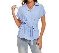 MINTLIMIT Damen Chiffon Hemd mit Gürtel Hemd Elegant Kurzarm Oberteile Button Down Tops Lose (Pink S)