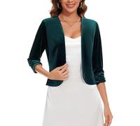 MINTLIMIT Damen Elegante Bolero Samt Strickjacke Vorne Offen Bolerojacke Festlich Shrug Cardigan (Dunkelgrün S)