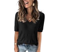 MINTLIMIT Damen Puff Kurzarm Pullover Sommer V-Ausschnitt Strickpullover Leichte Casual Oberteile T-Shirt