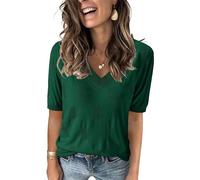 MINTLIMIT Damen Puff Kurzarm Pullover Sommer V-Ausschnitt Strickpullover Leichte Casual Oberteile T-Shirt