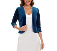 MINTLIMIT Damen Strickjacke Kurz Samt Bolero 3/4 Ärmel Cardigan Vorne Bolerojacke Elegant Blazer (Deep Blue XL)