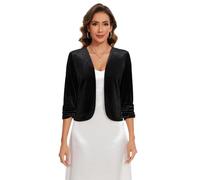 MINTLIMIT Damen Strickjacke Kurz Samt Bolero 3/4 Ärmel Cardigan Vorne Bolerojacke Elegant Blazer Vorne Gefüttert