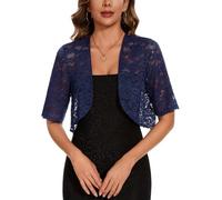 MINTLIMIT Spitze Bolero Strickjacke Damen Offene Cardigan Kurzarm Boleros Kurz Strickbolero (Marine XXL)