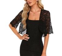 MINTLIMIT Spitze Bolero Strickjacke Damen Offene Cardigan Kurzarm Boleros Kurz Strickbolero (Schwarz XXL)