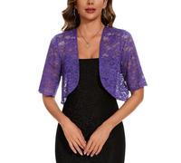 MINTLIMIT Spitze Bolero Strickjacke Damen Offene Cardigan Kurzarm Boleros Kurz Strickbolero (Violett XXL)