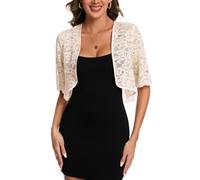 MINTLIMIT Spitzen Bolero Strickjacke Damen Offene Cardigan 1/2 Arm Boleros Kurz Strickbolero (Beige M)