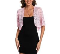 MINTLIMIT Spitzen Bolero Strickjacke Damen Offene Cardigan 1/2 Arm Boleros Kurz Strickbolero (Pink M)