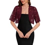 MINTLIMIT Spitzen Bolero Strickjacke Damen Offene Cardigan Kurzarm Boleros Kurz Strickbolero Lässig (Weinrot XL)