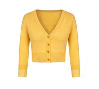 MINTLIMIT Strickjacke Damen Kurz V-Ausschnitt 3/4 Ärmel Bolero Festlich Cardigan mit Knopf (Golden gelb S)