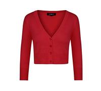 MINTLIMIT Strickjacke Damen Kurz V-Ausschnitt 3/4 Ärmel Bolero Festlich Cardigan mit Knopf Rot S