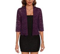 MINTLIMIT Strickjacke Damen Spitze Offene Vorne Bolero 3/4 Arm Cardigan Lässige Frühling (Violett M)