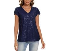MINTLIMIT Tops für Damen, Pailletten, glitzernd, Flügelärmel, V-Ausschnitt, Bluse, Glitzer-Pailletten, Tunika, Top, locker, lässig, Party, N-Marine, XL