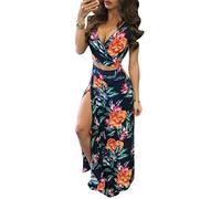 Mintsnow Sexy 2-teiliges Damen-Kleid, Chiffon-Trägern, tiefer V-Ausschnitt, BH, bauchfreies Top, hoher Schlitz, Maxikleid, Rock-Set, Mehrfarbig Grün, Groß