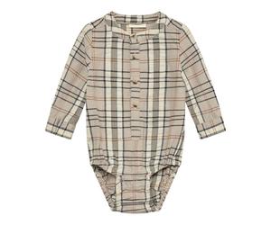 MINYMO Hemd-Body langarm Karo 62 beige/braun