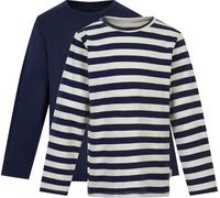 MINYMO Jungen Kinder 2er Pack Longsleeve Langarmshirt Shirt Rundhalsausschnitt Basic gestreift 3934, Größe:146, Farbe:Marshmallow (111)