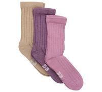 Minymo - Kid's Wool Socks Rib 3-Pack - Multifunktionssocken, Gr. 19-22, rosa (OrchidHaze)